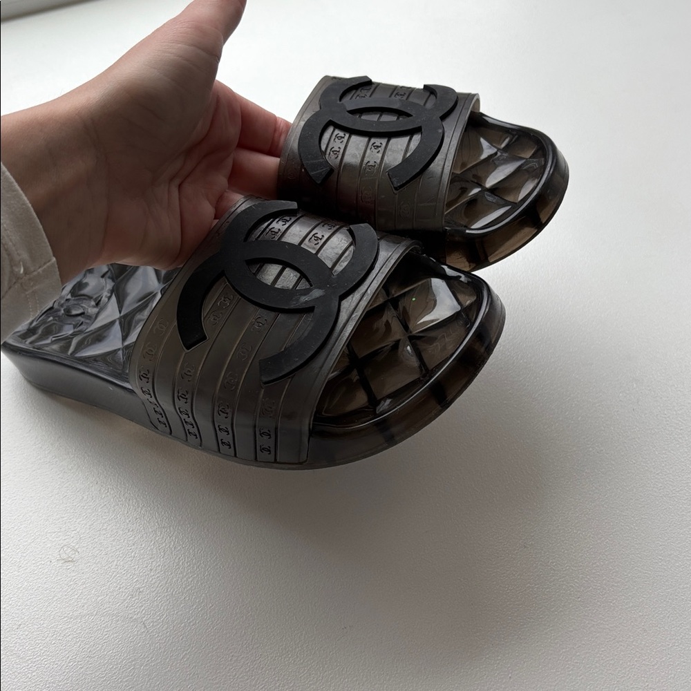 CHANEL Black Jelly CC Logo Slide Sandals size 7.5 - Picture 6 of 8